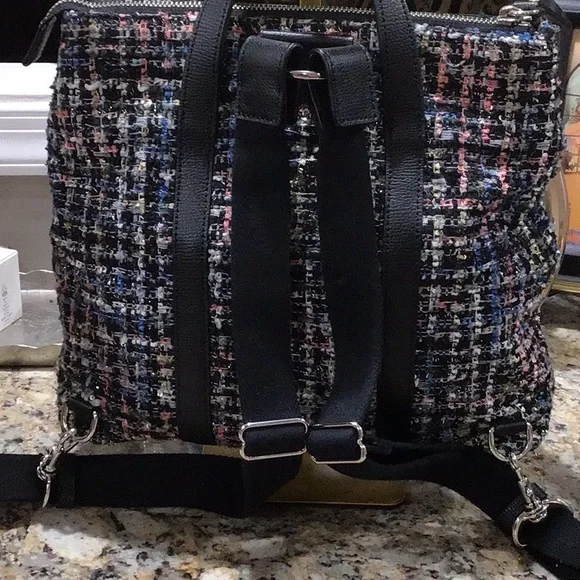 Henri Bendel Tweed Jetsetter Multicolor Backpack Satchel Crossbody NWOT - Picture 4 of 4